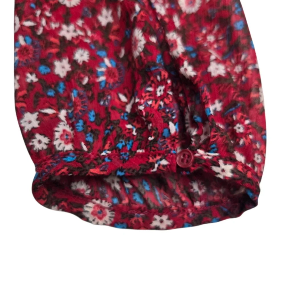 Zara Red Floral V-Neck Long Sleeve Semi Sheer Tiered Mini Babydoll Dress XL - Picture 11 of 16